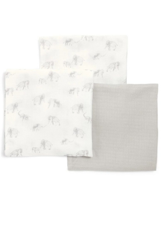 Mamas and Papas 3 Pack Large Muslins Elephant WTTW