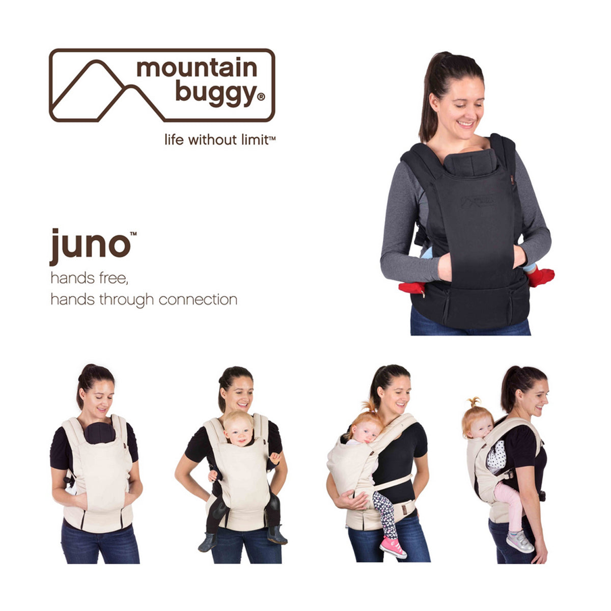Mountain Buggy Juno Carrier Black and Sand range